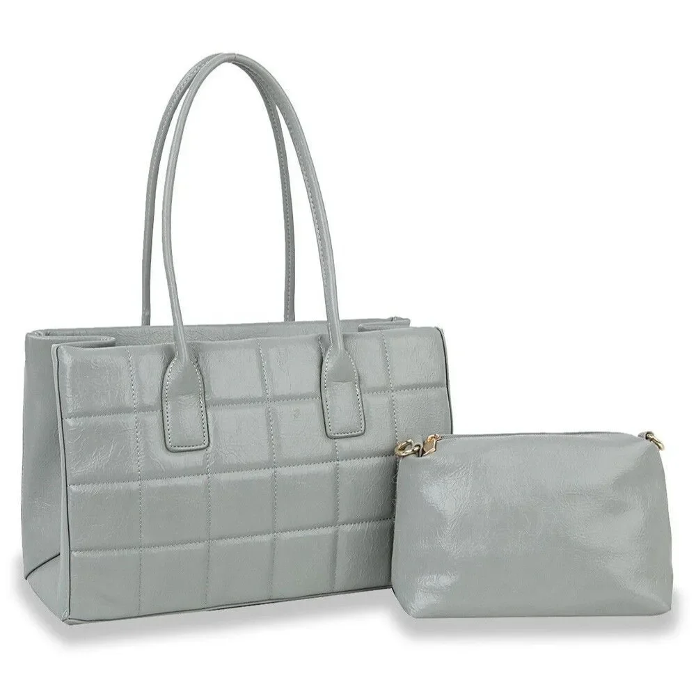 Classic Embossed Women Handbags Fashion Satchel Top Handle Clutch 2pcs Set